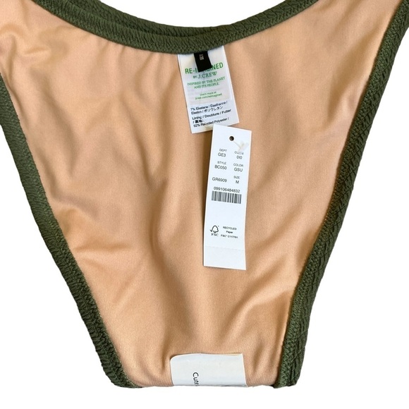 NWT J.Crew Olive Green Scrunchie Textured Curved Waist Cheeky Bikini Bottom Sz M - Picture 4 of 16